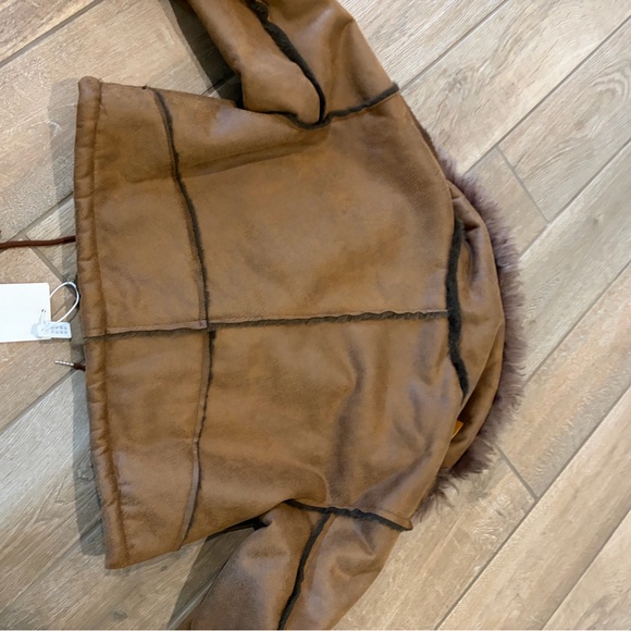 Brown faux leather faux fur trim aviator-style jacket Warm size Large - Picture 6 of 6